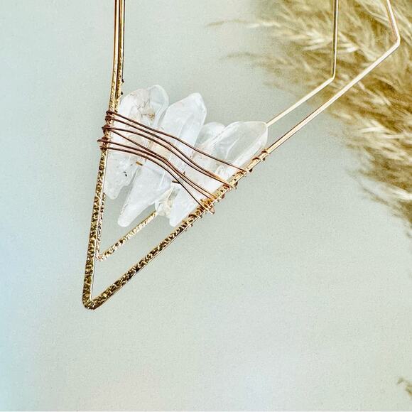 Clear Quartz Gold Handmade Boho Gemstone Crystal Hoop Earrings Hoops Jewelry - Picture 6 of 11